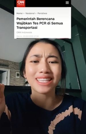 Wanita ini memberikan pendapatnya soal rencana kewajiban tes PCR di semua transportasi. (Tiktok/@anifahsuryani)