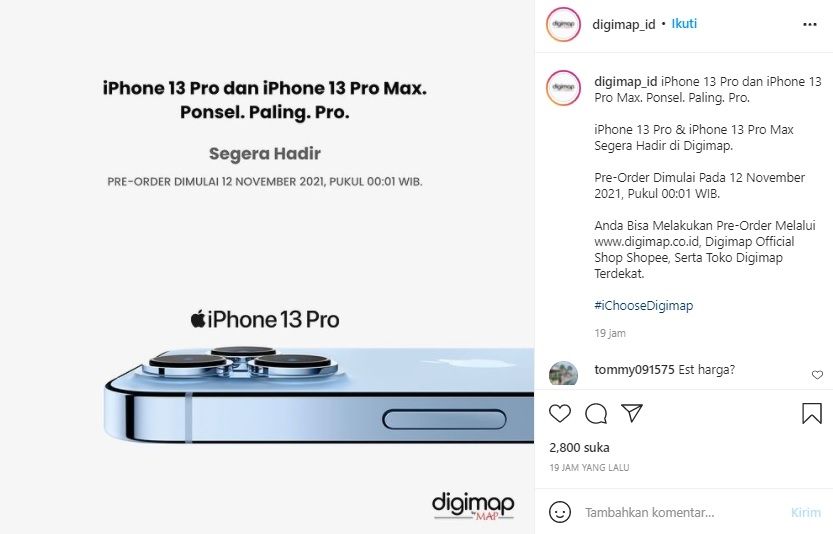 Harga iPhone 13 di Indonesia. [Instagram]