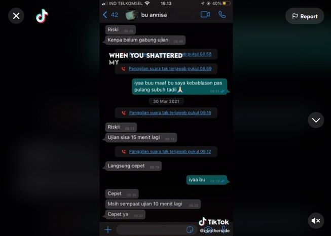 Viral murid beber isi chat kenangan dari mendiang ibu guru. (TikTok/@qbotherside)