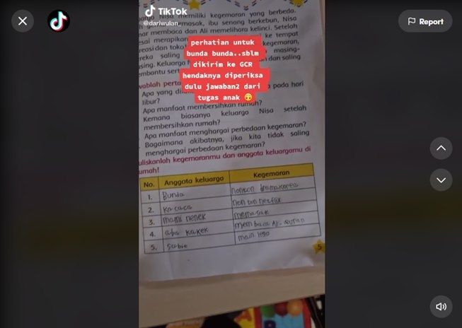 Kelewat Jujur, Jawaban Tugas Anak SD Ini Bikin Ibu Ketar-Ketir. (TikTok/@dariwulan_)