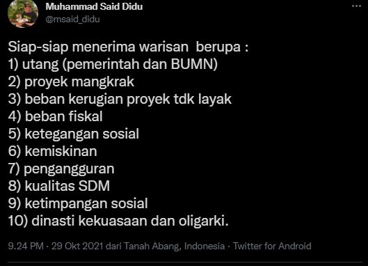 Said Didu membeberkan soal warisan. (Twitter/msaid_didu)