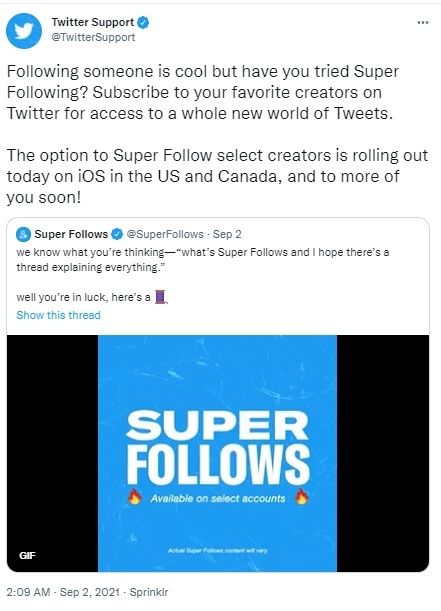 Fitur baru Twitter, Super Follows. [Twitter]