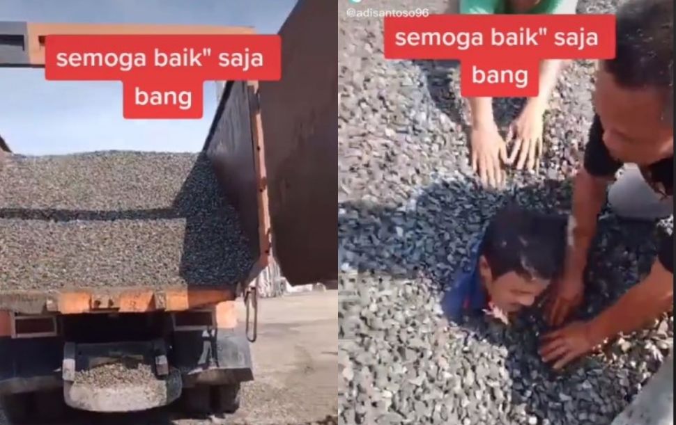 Pria Tertimbun bebatuan (tiktok.com/@adisantoso96)