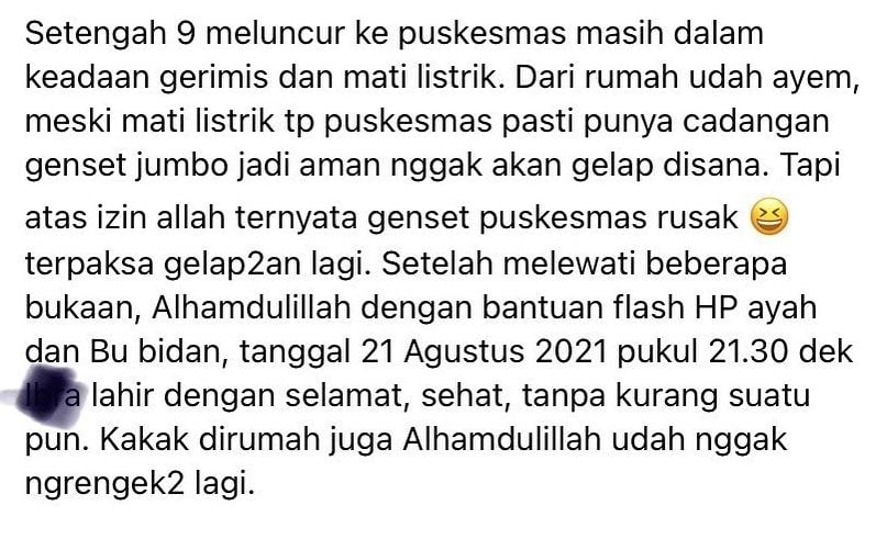 Viral Cerita Ibu Melahirkan Pakai Senter Ponsel di Puskesmas Todanan Blora. (Facebook/M Haris Suhud)