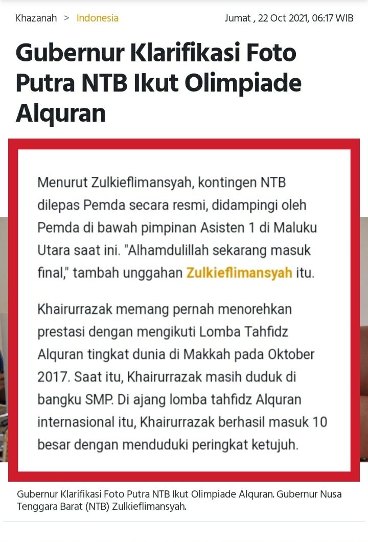 Peserta Tahfiz Al-Quran Tingkat Dunia Tak Diperhatikan Istana, Benarkah? (Turnbackhoax.id)