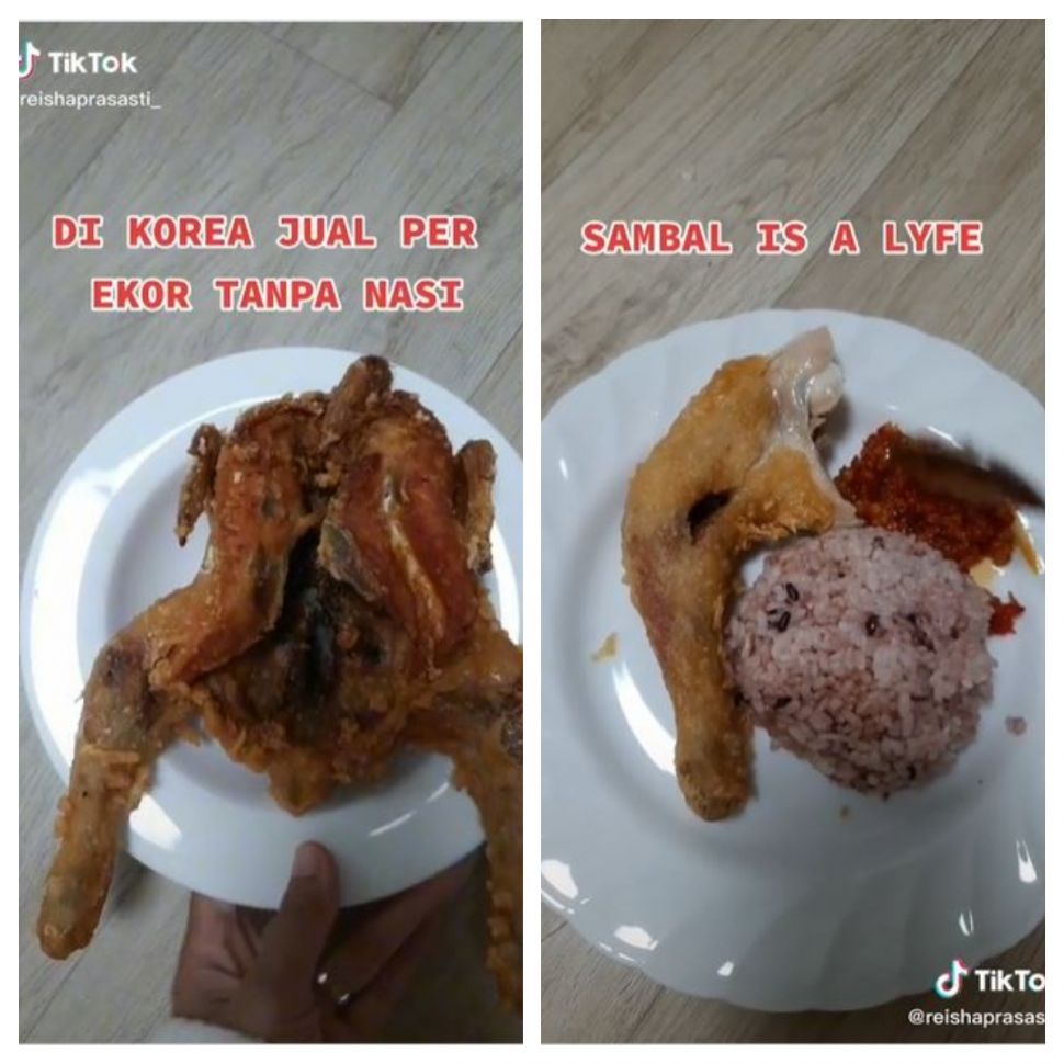 Perbedaan cara makan ayam goreng di Indonesia dan Korea Selatan (TikTok @reishaprasasti_)