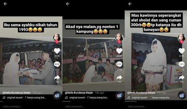 Viral foto pernikahan jadul ditonton satu kampung. (TikTok/@nella_uyeeee)