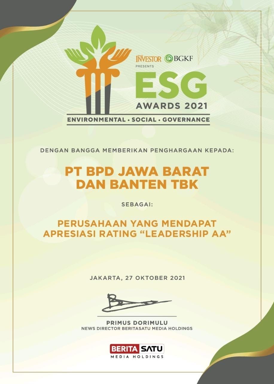 Leadership AA dalam Environment, Social & Governance (ESG) Disclosure Awards 2021. (Dok: bank bjb)