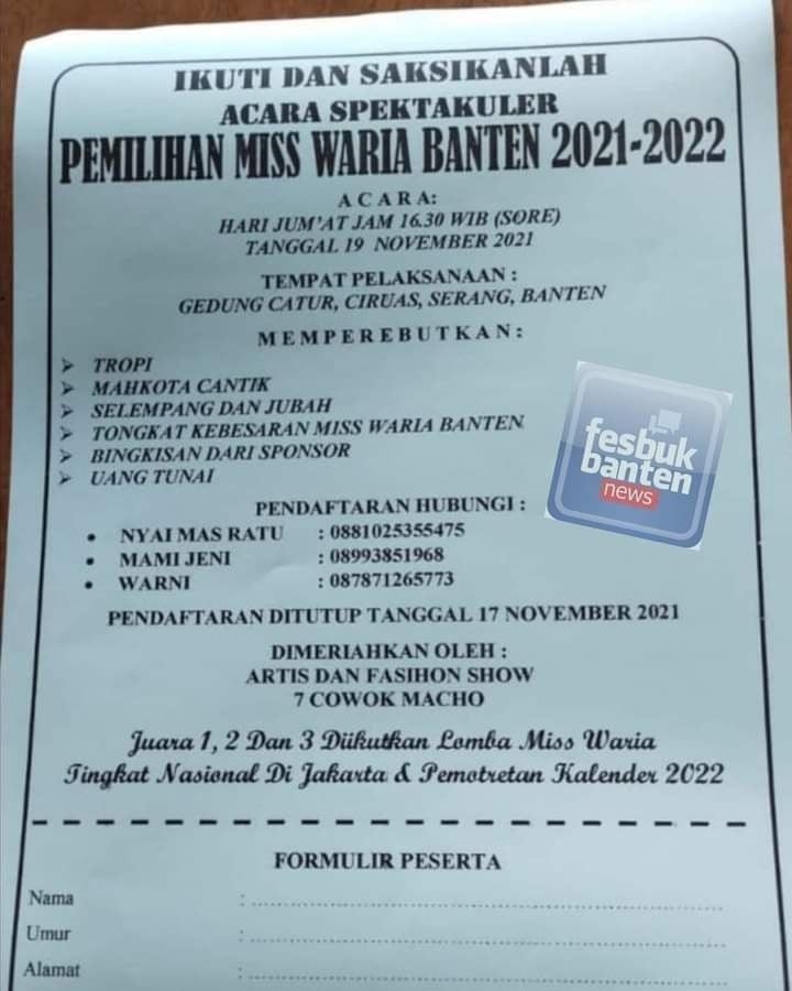 Brosur acara pemilihan miss waria Banten yang beredar di medsos. [Instagram]