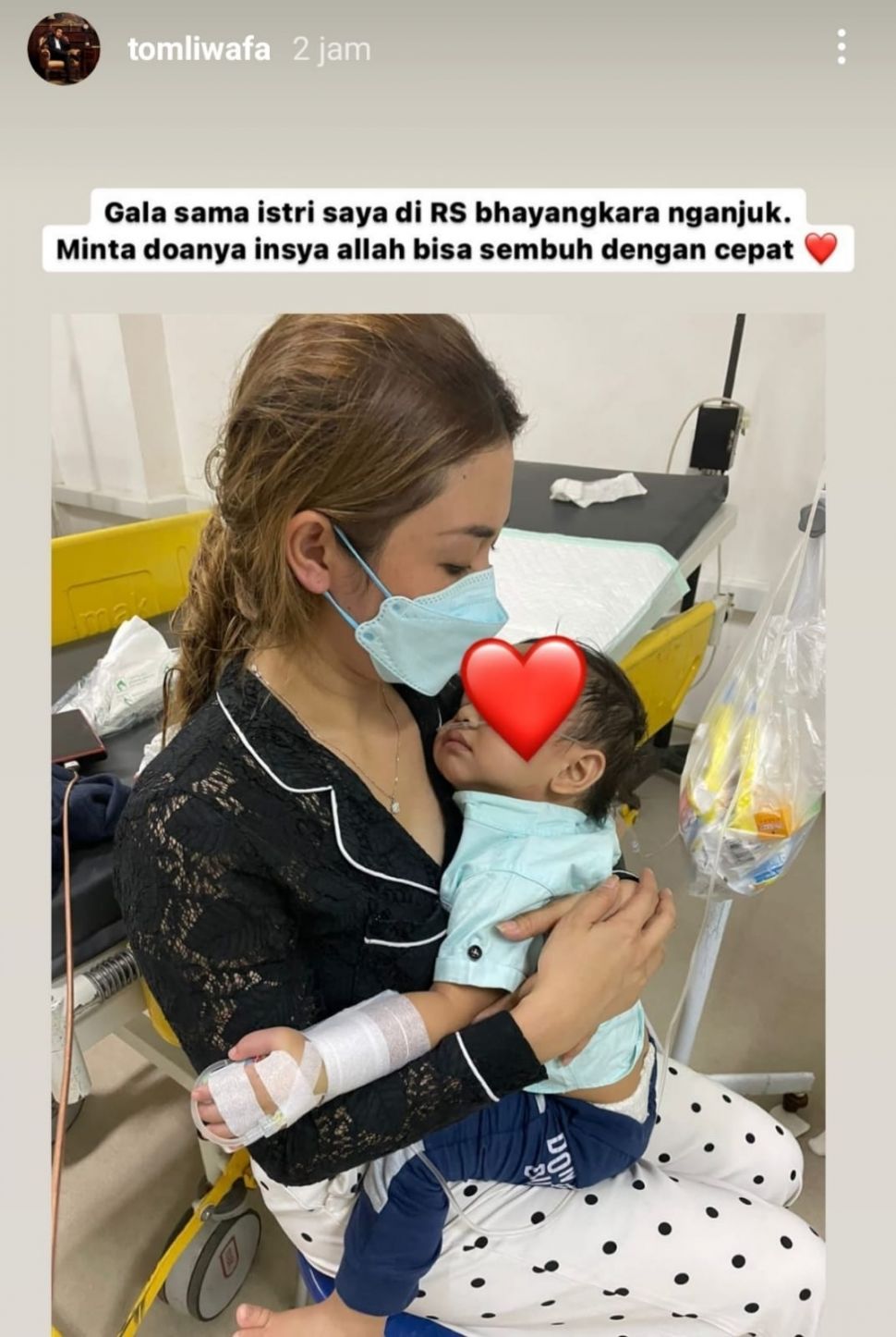 Seorang kerabat mengungkap kondisi anak dari Vanessa Angel dan Bibi Ardiansyah, Gala Sky Ardiansyah setelah mengalami kecelakaan maut di Tol Nganjuk, Jawa Timur, Kamis (4/11/2021). [Instagram @tomliwafa]