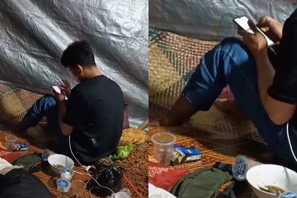 Viral Pria Tidur di samping Makam Bikin Merinding. (TikTok)