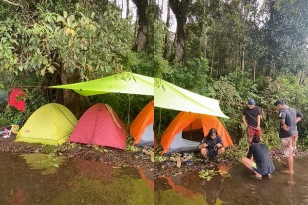 Viral Pemuda Camping di Pinggir Danau dan Pemasangan Tenda Bikin Ngeri. (TikTok)