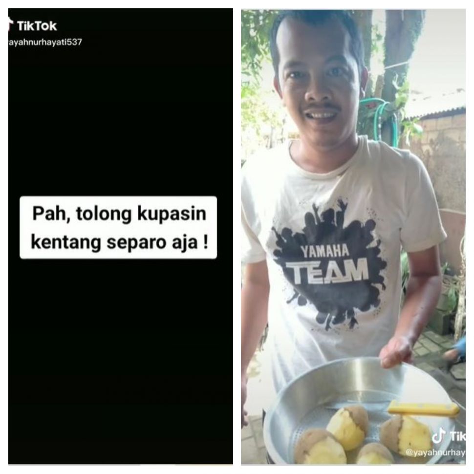 Meminta tolong pada suami saat memasak (TikTok @yayahnurhayati537)