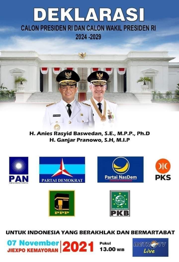 Poster deklarasi Anies Baswedan-Ganjar Pranowo untuk Pilpres 2024.