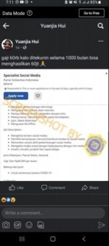 CEK FAKTA PSI Buka Lowongan Kerja Social Media Specialist Bergaji Rp 60 Ribu Per Bulan. (Turnbackhoax.id)