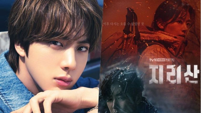 Kolase Potret Jin BTS & Poster K-Drama 'Jirisan.' (Soompi).