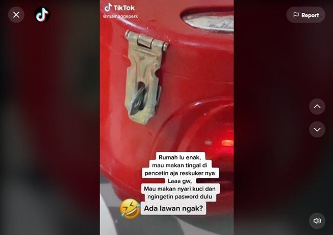 Viral Magic Com Dipasangi Gembok, 'Mau Makan Nyari Kunci Dulu'. (TikTok/@mamaggeperk)