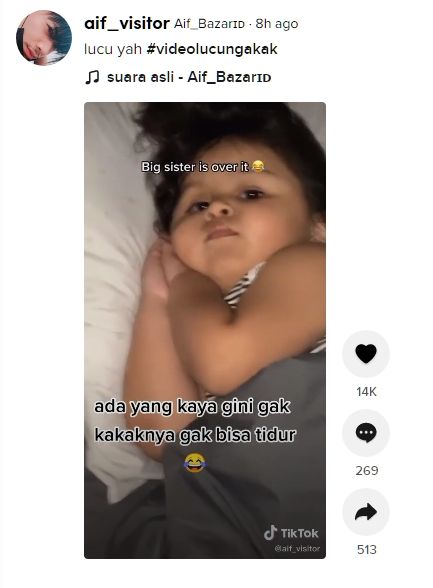 Viral kakak tidak bsia tidur karena adik bayi selalu menangis. (Dok. TikTok)