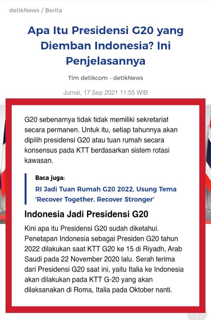 Benarkah Indonesia Terpilih Jadi Presiden G20 Karena Berhasil Atasi Pandemi? (Turnbackhoax.id)