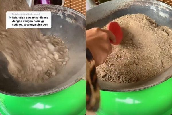 Viral Istri Masak Telur Pakai Pasir Buat Suami. (TikTok)