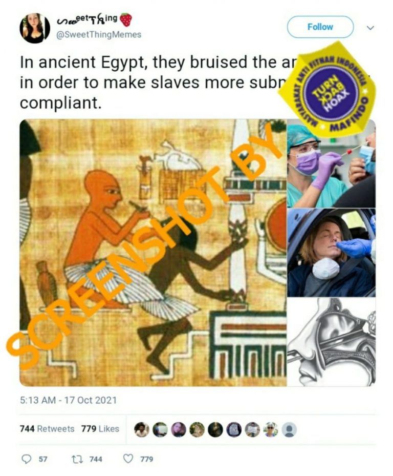 CEK FAKTA Tes Swab Sudah Aja Sejak Zaman Mesir Kuno Untuk Membuat Budak Patuh. (Turnbackhoax.id)
