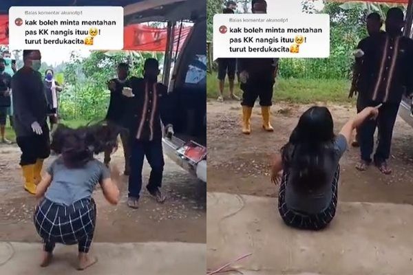 Viral Cewek Nangis Histeris Tak Boleh Sentuh Peti Jenazah Ibu. (TikTok)