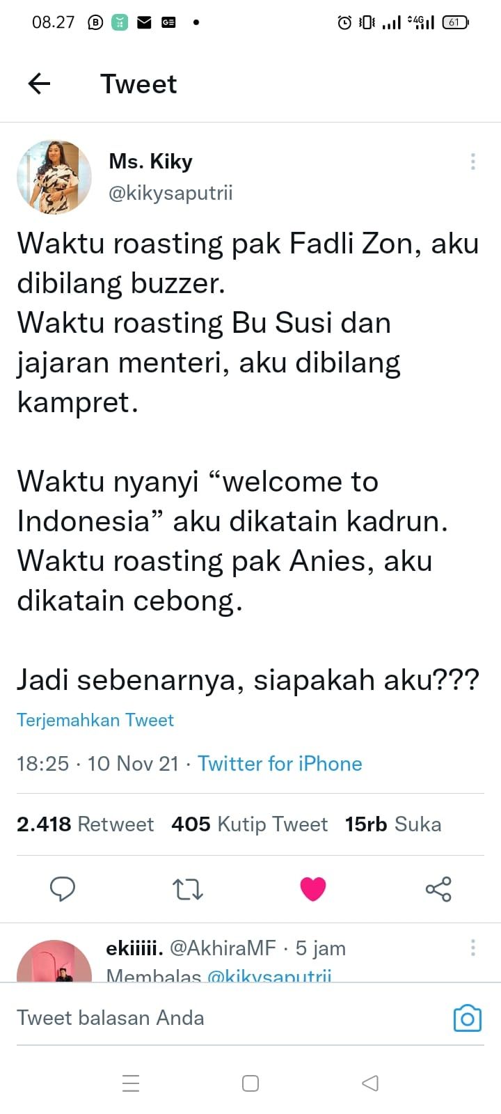 Cuitan Kiky Saputri (twitter.com/kikysaputrii)