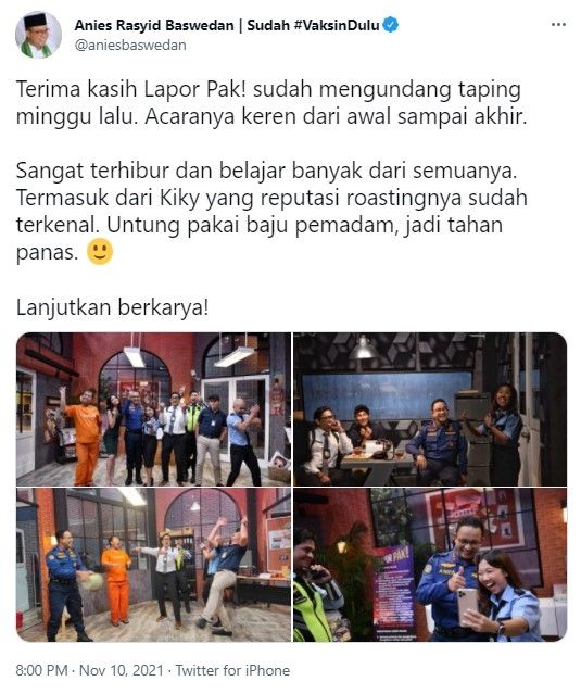 Respons Anies Baswedan di-roasting Kiky Saputri - (Twitter/@aniesbaswedan)
