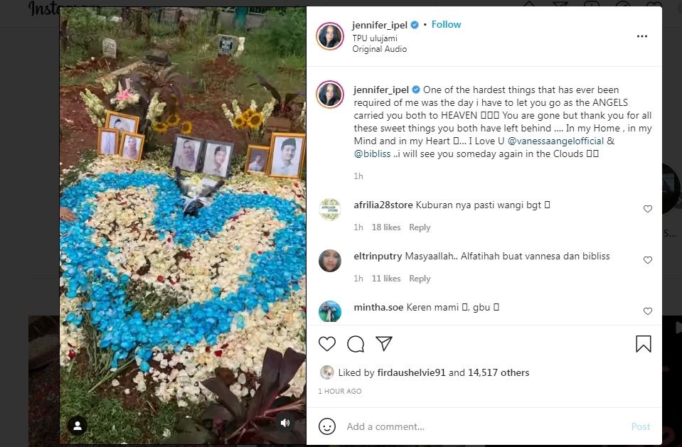 Jennifer Jill hias makam Vanessa Angel dan Bibi Ardiansyah [Instagram]