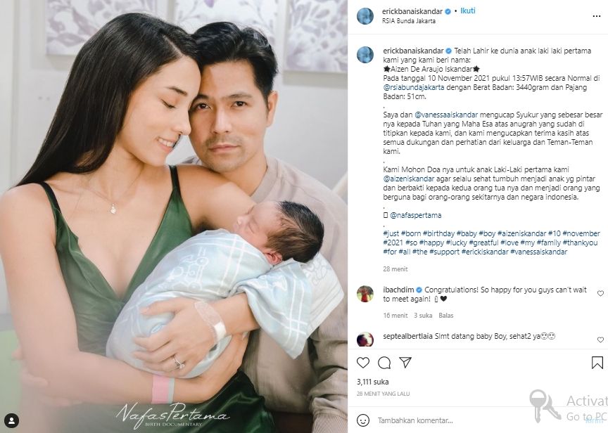 Erick Iskandar, istri dan sang putra (instagram.com)
