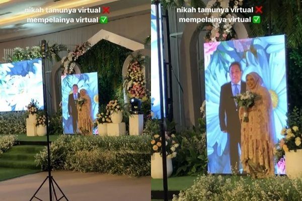 Viral Pengantin Wanita Duduk Sendiri di Pelaminan Sedangkan Suami Hadir Secara Virtual. (TikTok)