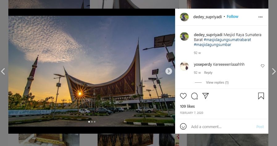 Masjid Raya Sumatera Barat. (Instagram/@dedey_supriadi)