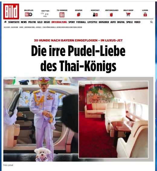 Raja Thailand kembali ke Jerman dengan 30 anjing pudel. (Tangkap Layar Bild)