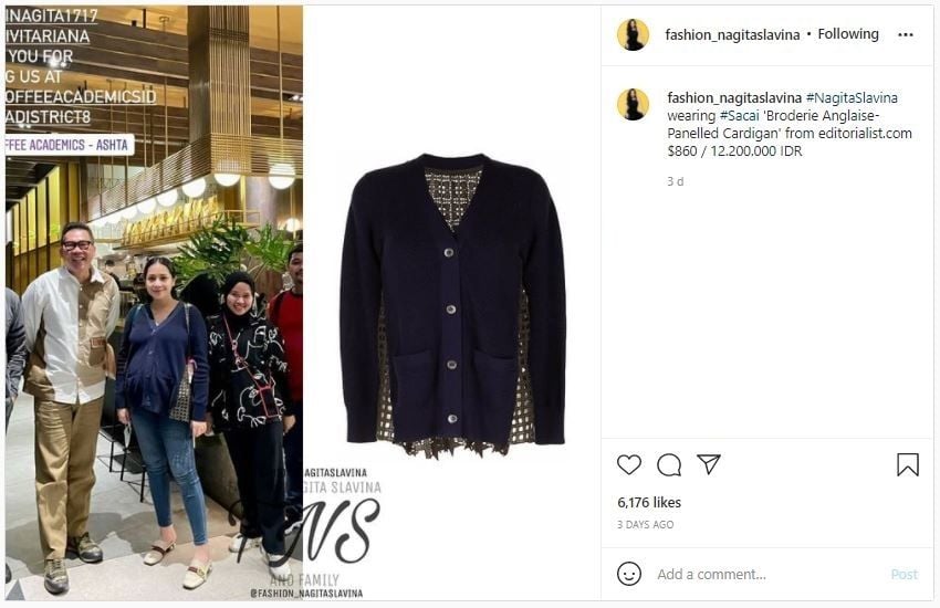 Harga Cardigan Jaring-jaring Nagita Slavina (instagram.com/fashion_nagitaslavina)