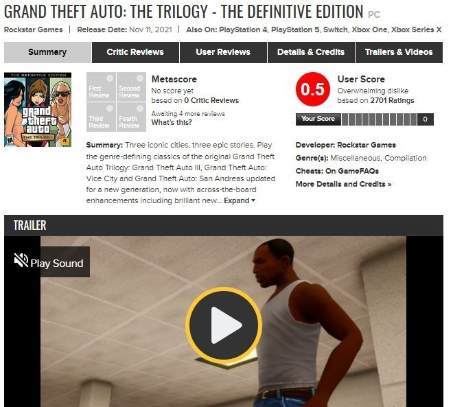 Grand Theft Auto: Trylogia - Metacritic