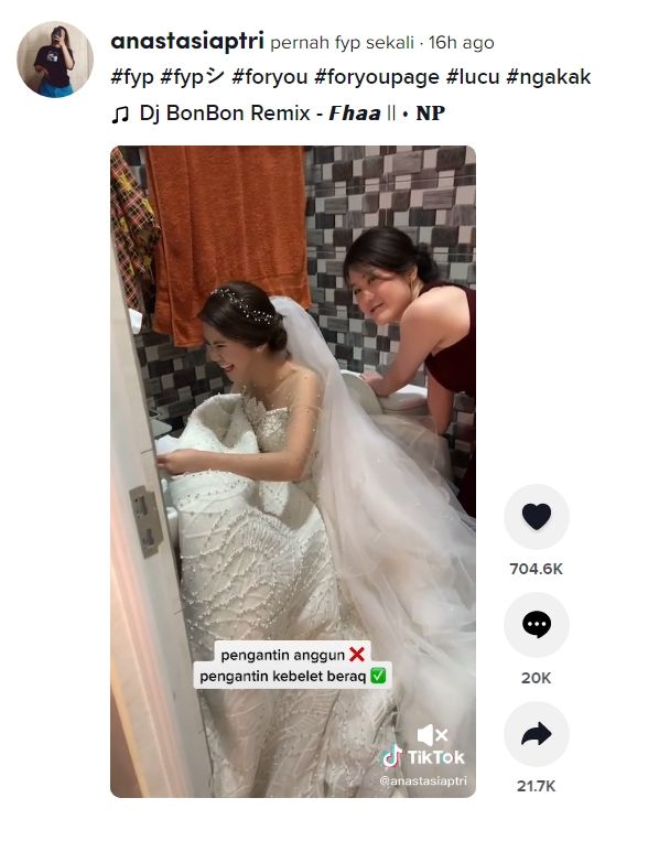 Viral video pengantin kebelet BAB ditemani bridesmaid. (Dok. TikTok)