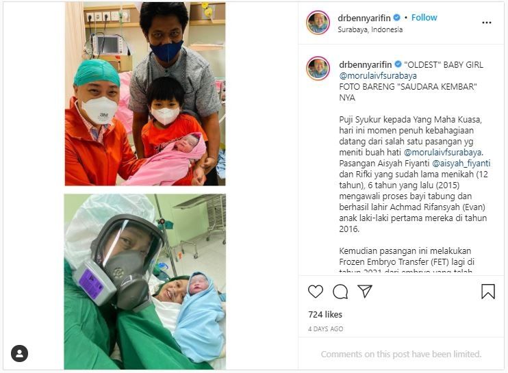 Kisah Pasangan Punya Anak Kembar Tapi Selisih 5 Tahun (instagram.com/drbennyarifin)