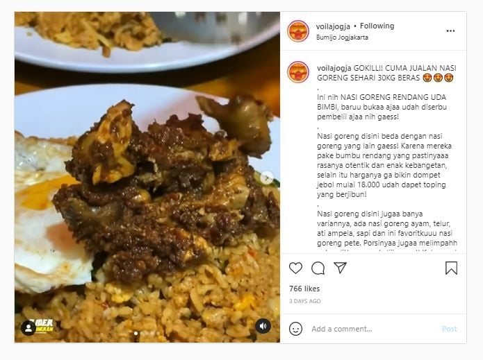 Nasi Goreng Rendang uda Bimbi (Instagram @voilajogja)