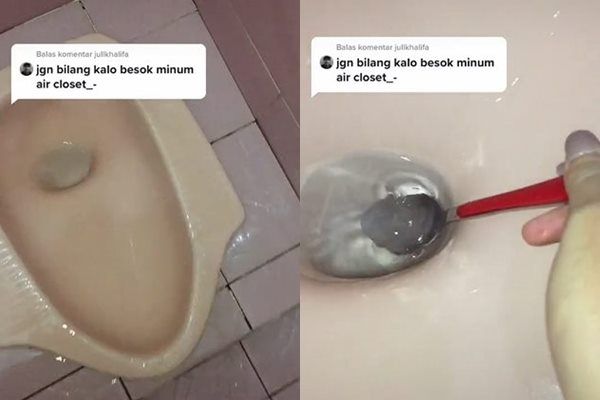 Viral Cewek Ciduk Air Kloset WC Pakai Sendok. (TikTok)
