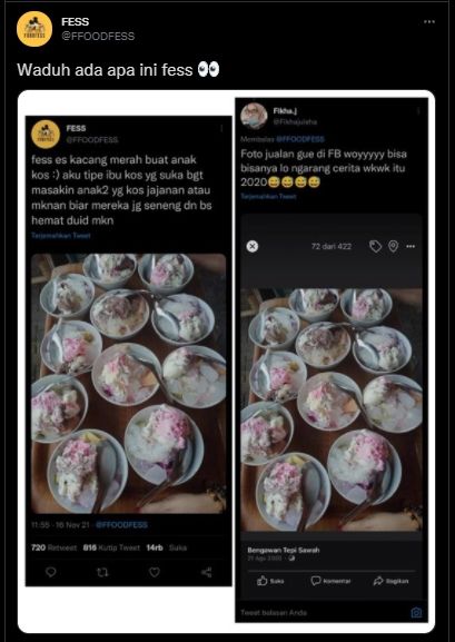 Viral Cewek Pamer Foto Makanan Ngaku Suka Masakin Anak Kos, Publik: Loh Itu Jualan Gue. (Twitter/@FFOODFESS)