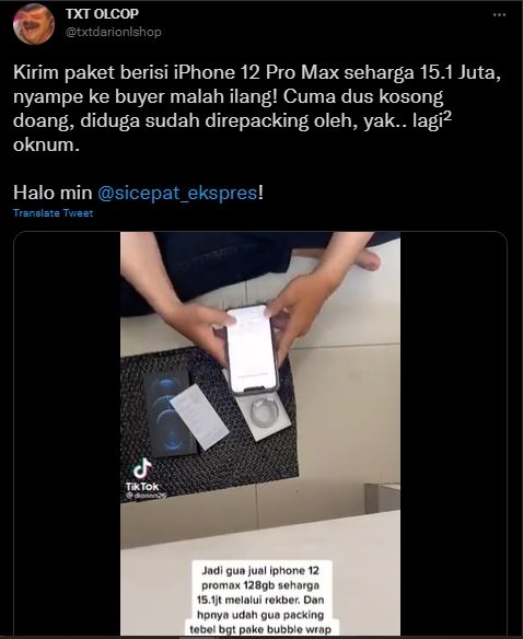 Penjual kirim paket iPhone tapi pas dibuka pembeli isinya beda. (Twitter/@txtdronlshop)