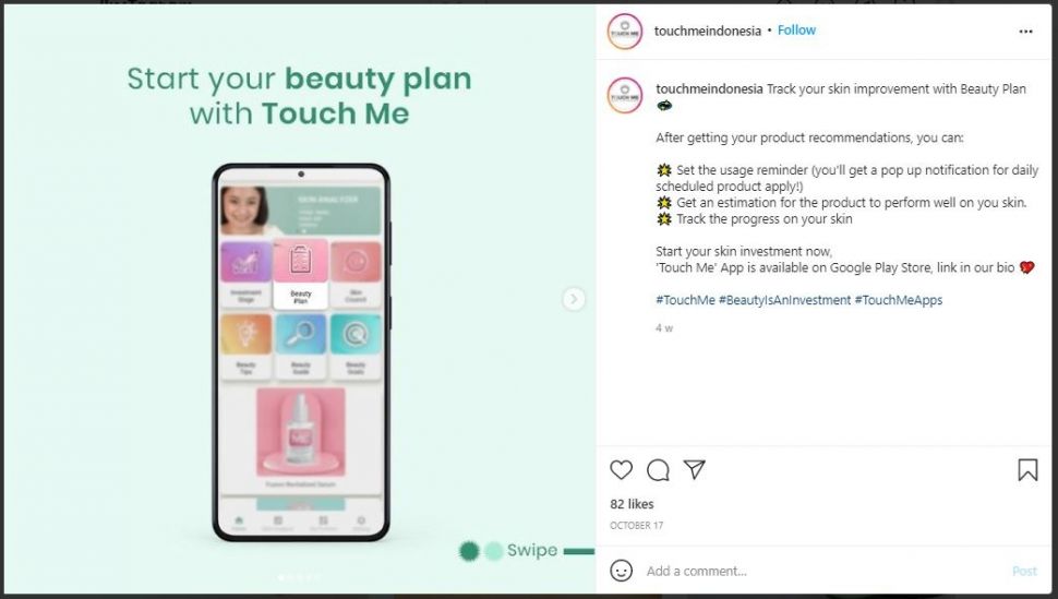 Aplikasi Skin Analyzer Touch Me (instagram.com/touchmeindonesia)