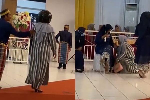 Viral Detik-detik Ibu Tak Sadar Kondangan Pakai Helm. (TikTok)