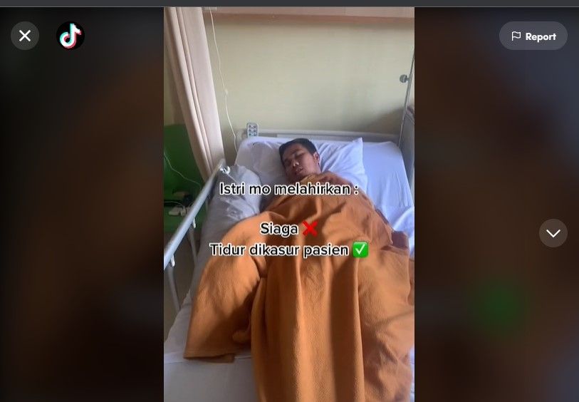 Viral Istri Mau Lahiran, Suami Ini Malah Tidur Nyenyak di Ranjang Pasien. (Dok: TikTok/riachairia89)