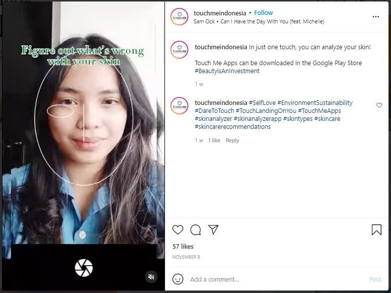 Aplikasi Skin Analyzer Touch Me (instagram.com/touchmeindonesia)
