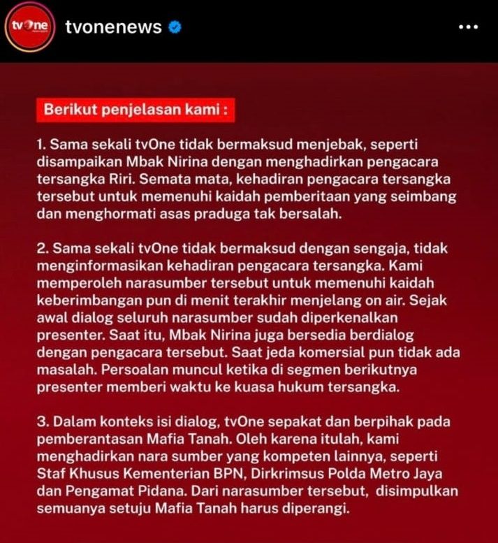 Penjelasan tvOne terkait walk out-nya Nirina Zubir saat menjadi bintang tamu di acara Apa Kabar Indonesia Malam, Kamis (18/11/2021) malam. [Instagram]