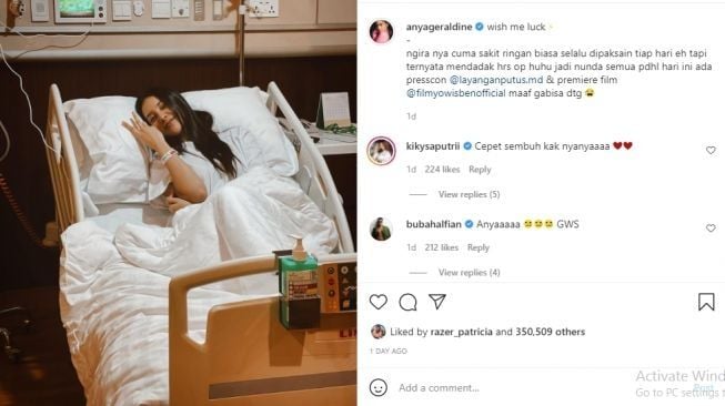 Anya Geraldine terbaring di rumah sakit karena sakit usus [Instagram/@anyageraldine]