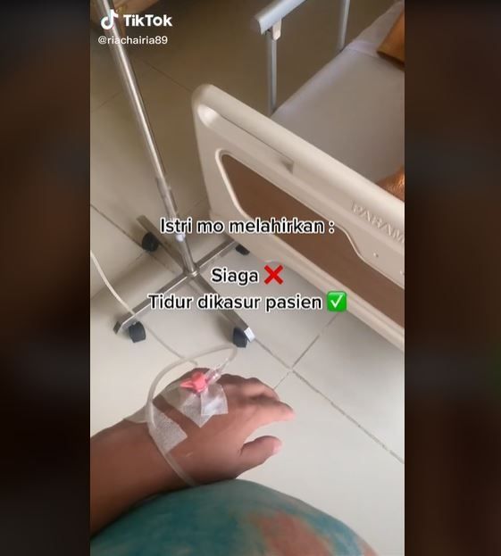 Viral Suami Malah Tidur saat Istri Mau Melahirkan (tiktok.com/@riachairia89)