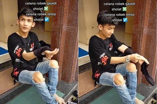 Viral Pemuda Ditegur Karena Mau Salat Pakai Celana Sobek. (TikTok)