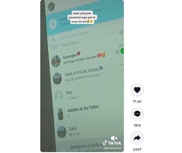 Chat Sama Pacar Terpampang Saat Presentasi Kuliah. (TikTok)